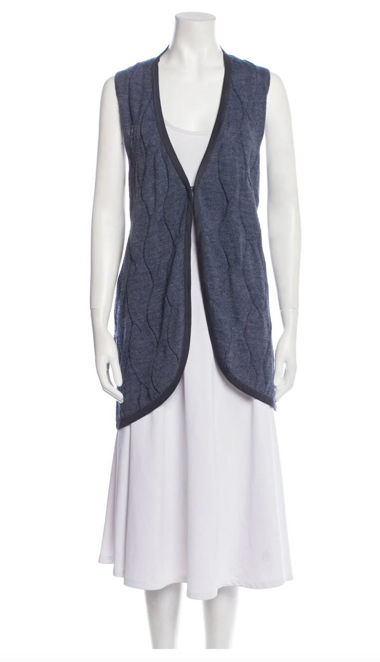 Alicia Adams Sweater Vest Small Blue 100% Alpaca V-Neck Chloe Quiet Luxury